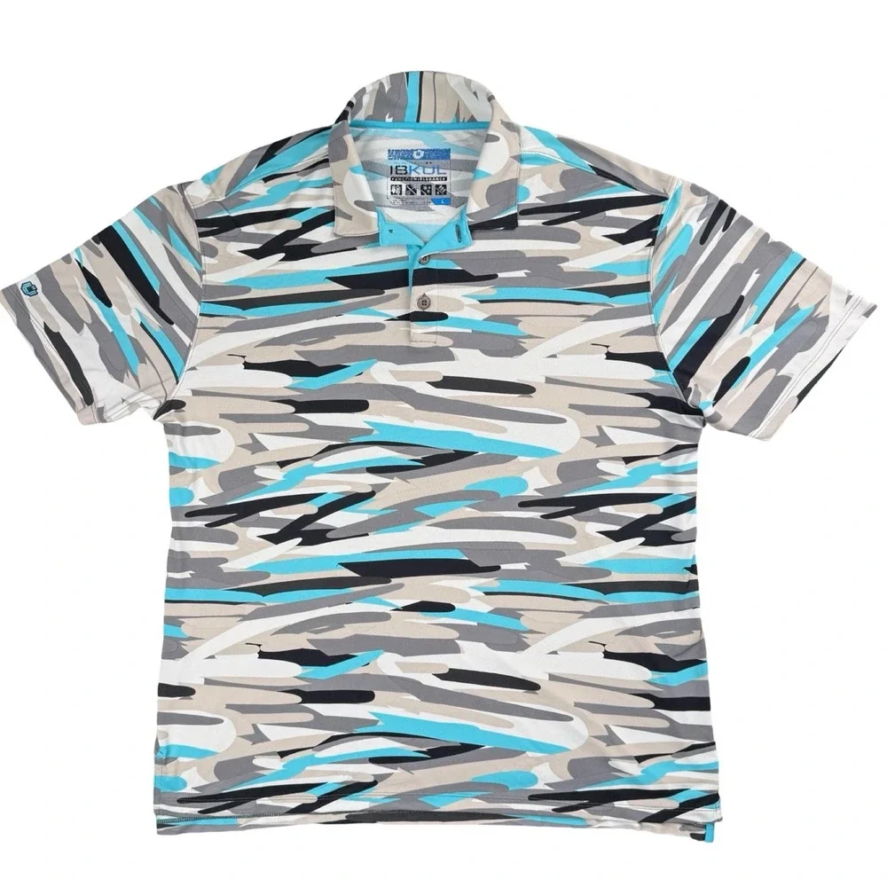 IBKUL IceFil Camo Golf‎ Polo Shirt Blue Gray Performance UPF 50 Mens Large